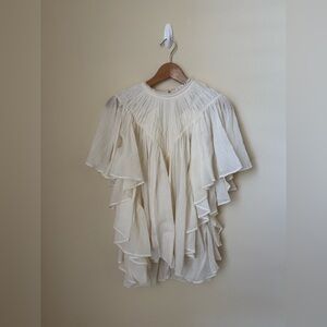 Chloe New Ruffled Wool Gauze Blouse Top Eden White Size 36
